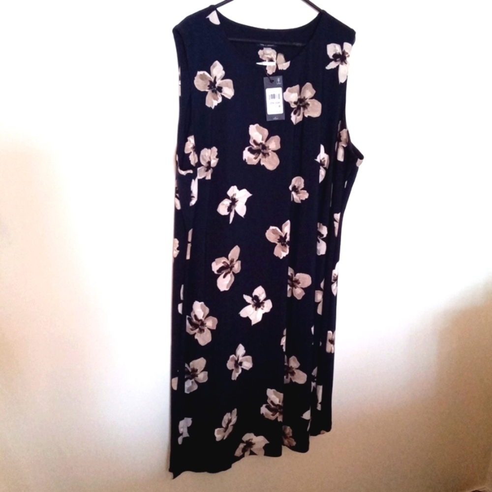 Tommy Hilfiger Women's Jersey Tunic Style Relaxed Fit Navy Floral Dress Sz 22W